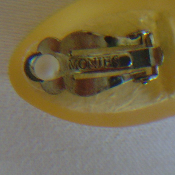 MONIES Frosted Lucite Over Gold Foil Dangle Clip-On Earrings - Picture 10 of 15